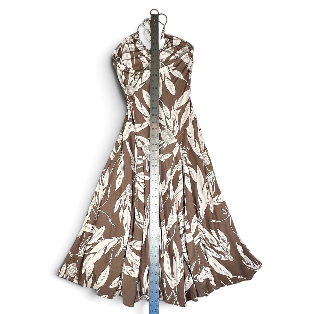 Mara Hoffman Sz Small Jersey Flared Halter Midi Dress Brown Cream Feathers - Picture 7 of 10